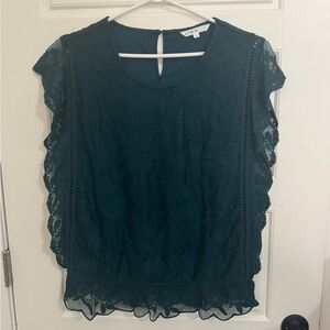 Cleo Green Ruffled Flutter Sleeve Blouse